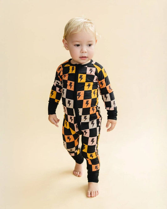 Bamboo Baby Clothing Zip Romper | Colorful Checks & Bolts